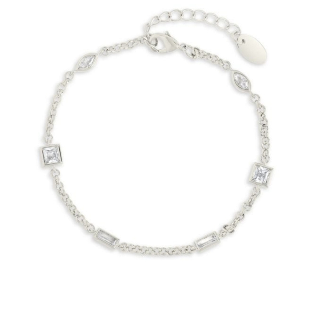 STERLING FOREVER Rhodium Plated & Cubic Zirconia Chain Bracelet